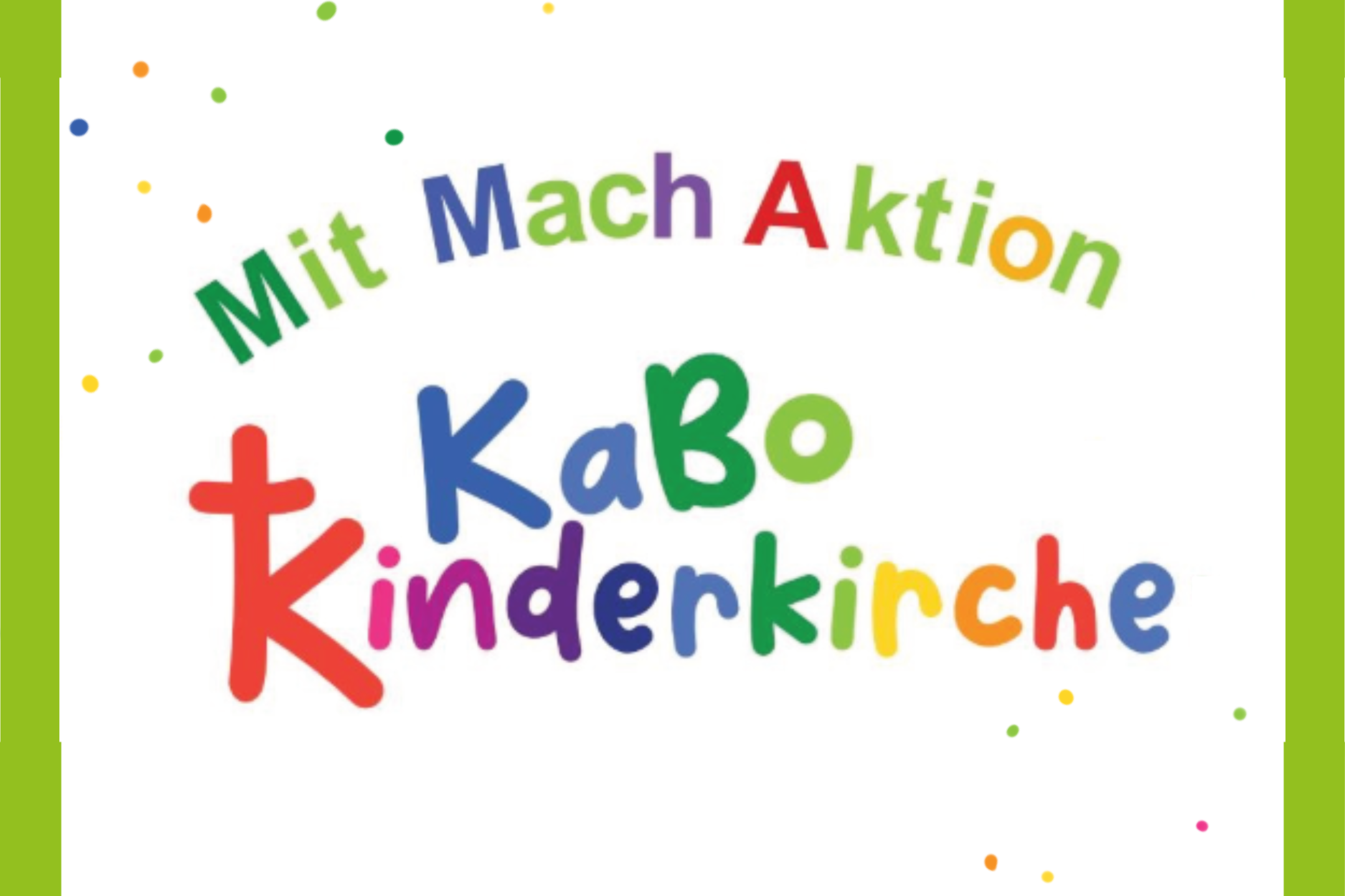 In einem grünen Rahmen das Logo der KaBo Kinderkirche sowie auch die Aufschrift 'MitMachAktion'.