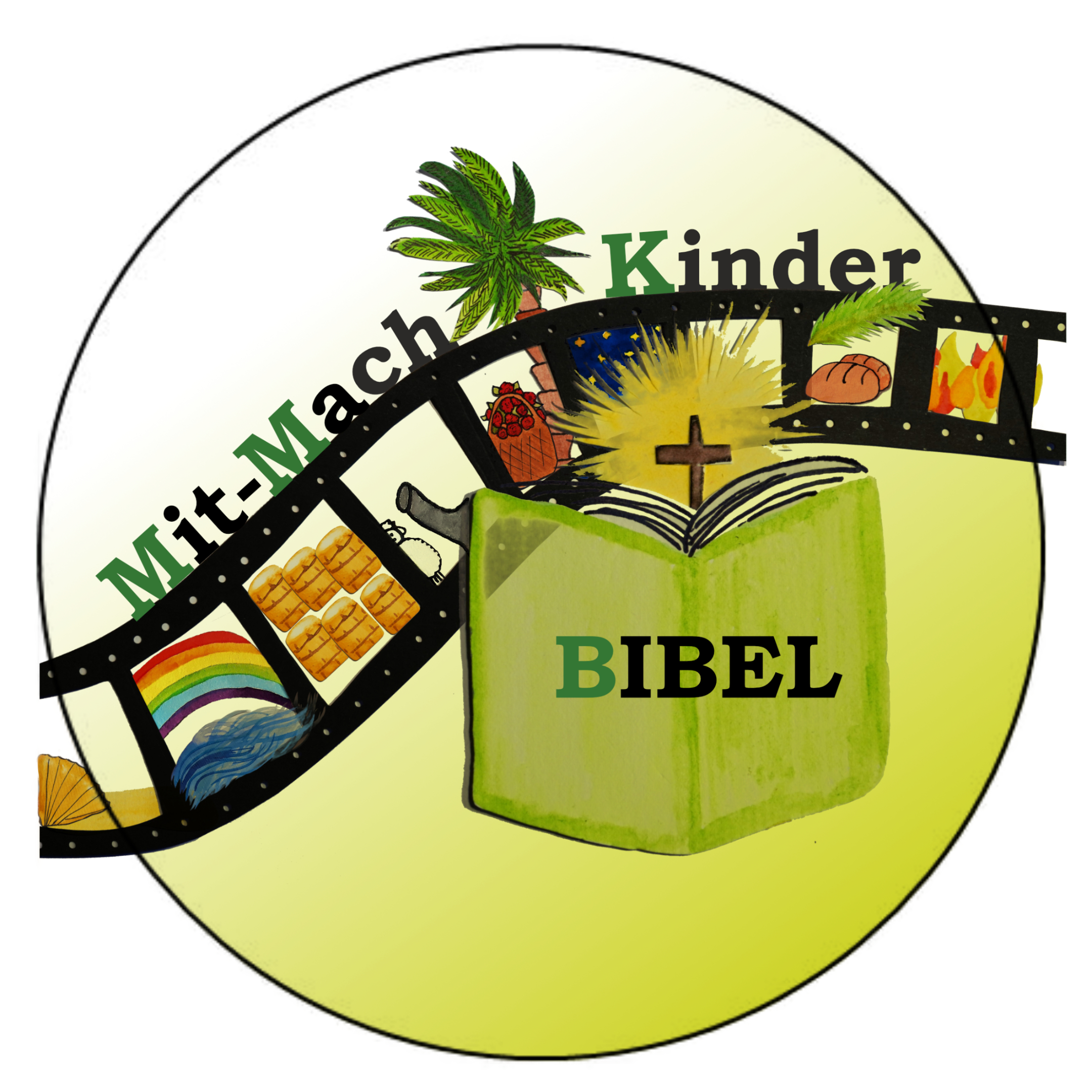 Gemalte Symbole schauen aus einer Filmrolle heraus.