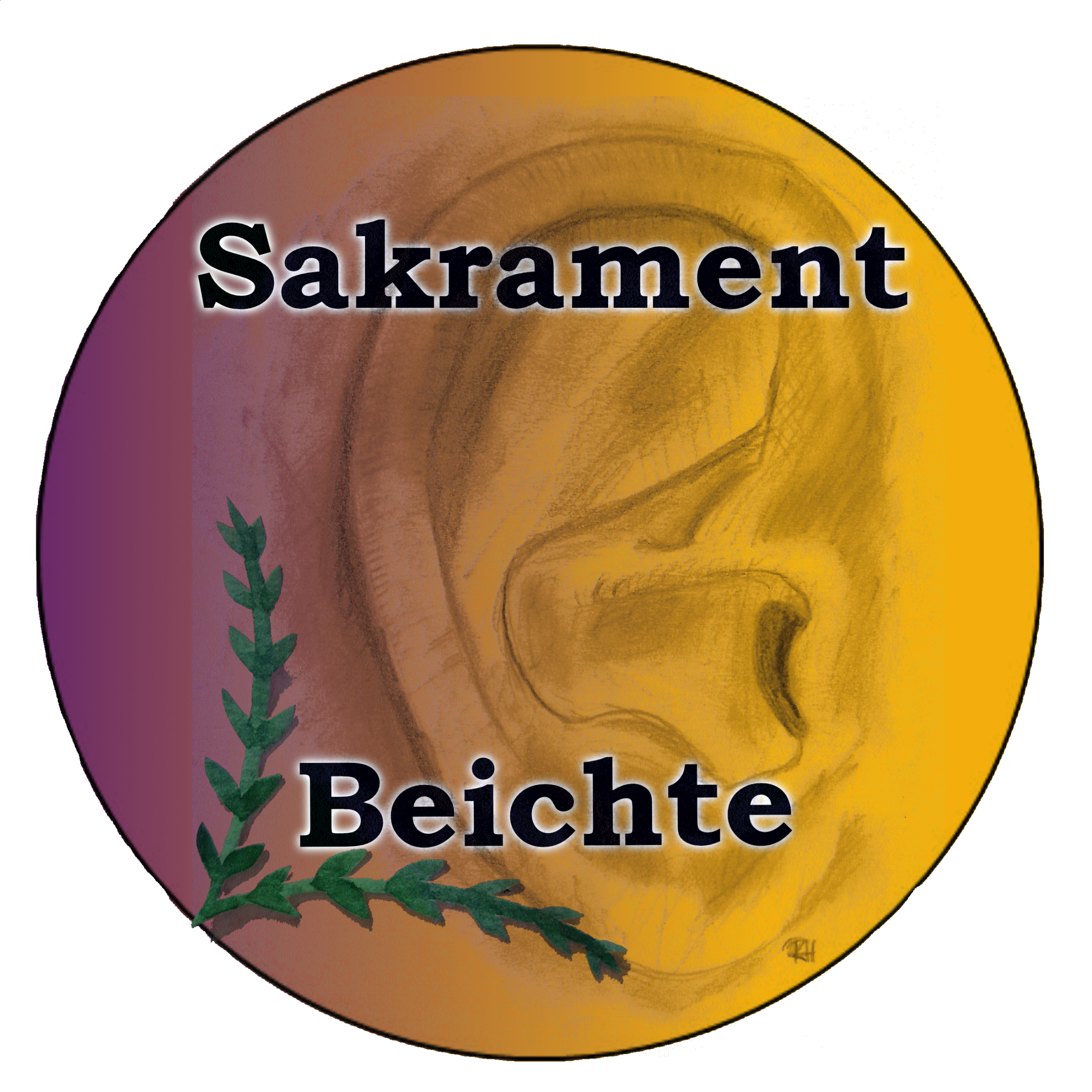 Kreis mit großem Ohr und kleinem grünem Zweig