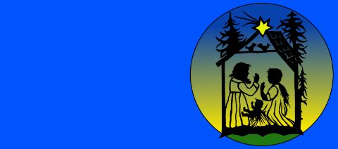 Scherneschnitt mit Maria, Josef und dem Kind in einer Hütte