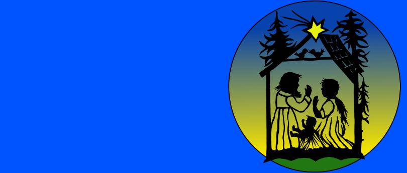 Scherneschnitt mit Maria, Josef und dem Kind in einer Hütte