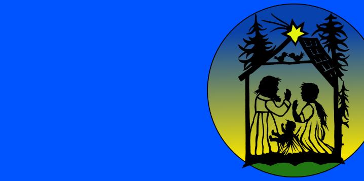 Scherneschnitt mit Maria, Josef und dem Kind in einer Hütte