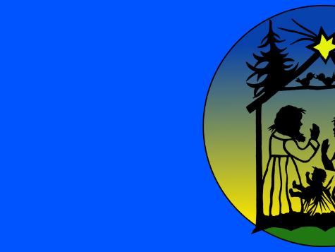 Scherneschnitt mit Maria, Josef und dem Kind in einer Hütte