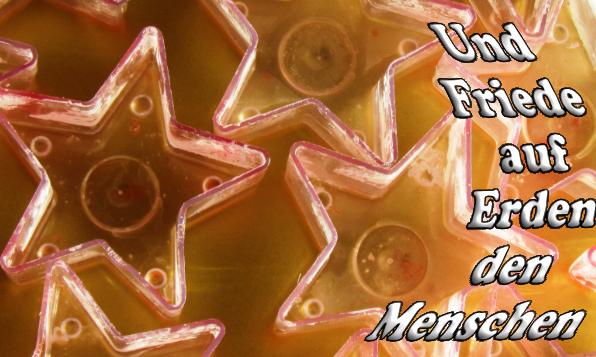 Sternenkerzen mit Text: 'Und Frieden auf Erden den Menschen!'