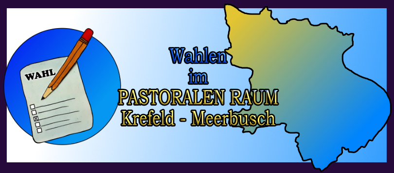 Kreisbildmit Stift und Zettel, daneben der Titel, rechts der Umriss des Pastoralen Raumes
